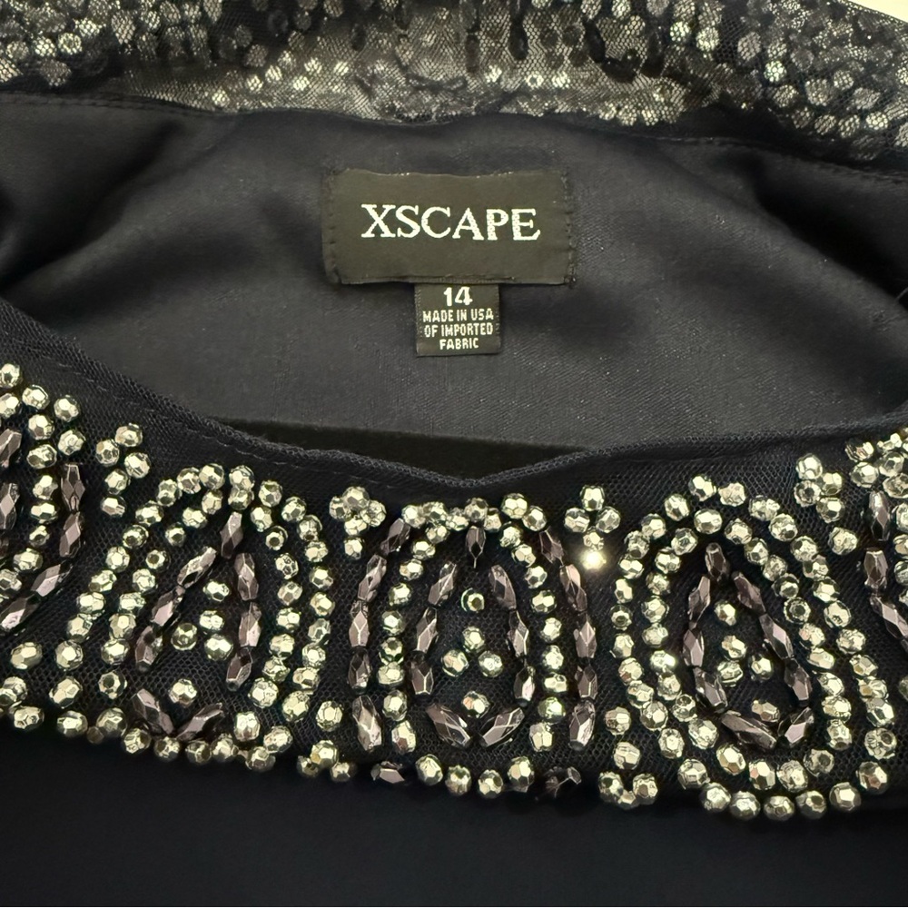 XSCAPE Navy Beaded Cape Dress 14 Wedding Guest Mother of Bride Formal - Picture 7 of 10